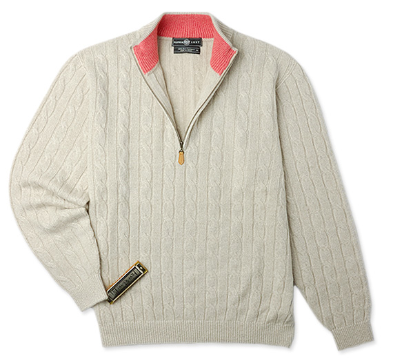 カシミヤハーフジップアップセーター/サンドベージュ