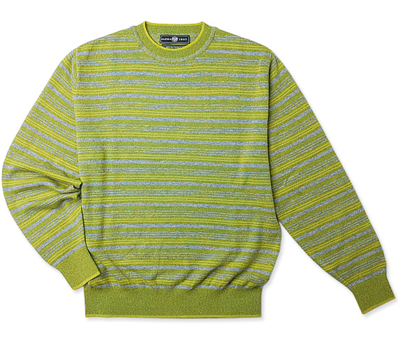 カシミヤクルーネックセーター/イエローグリ－ン